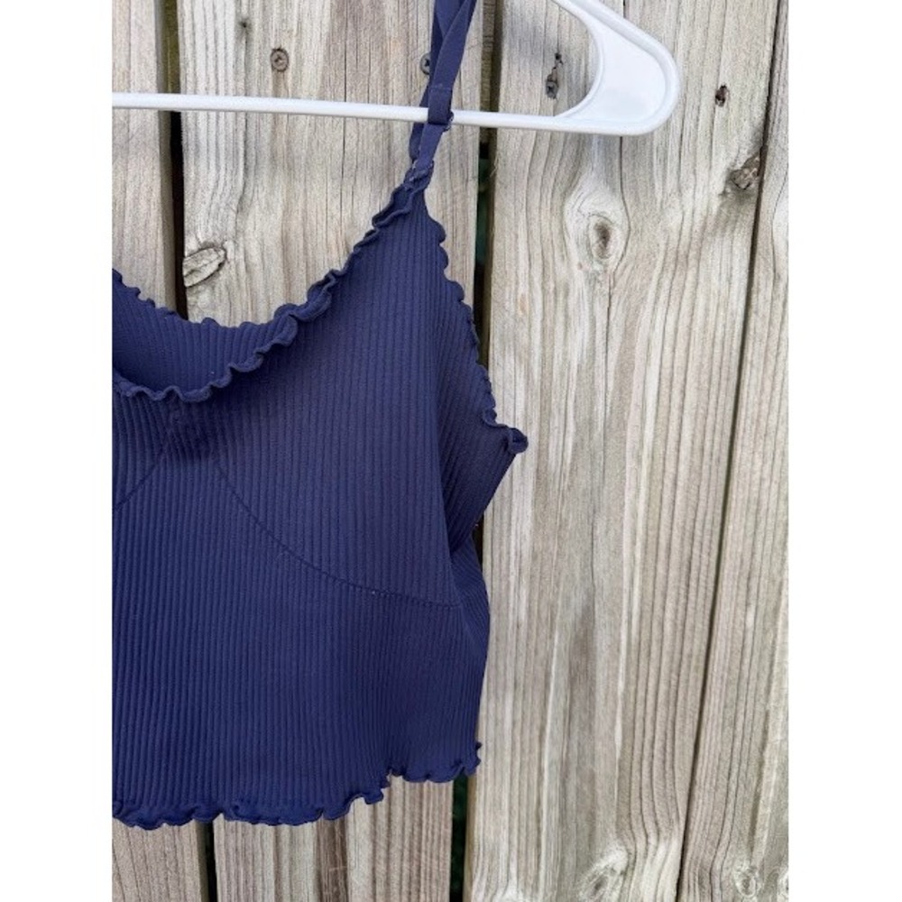 Coquette Aerie Cami Top Women L Navy Blue Real Good Ribbed Lettuce Edge Tank - Picture 4 of 4